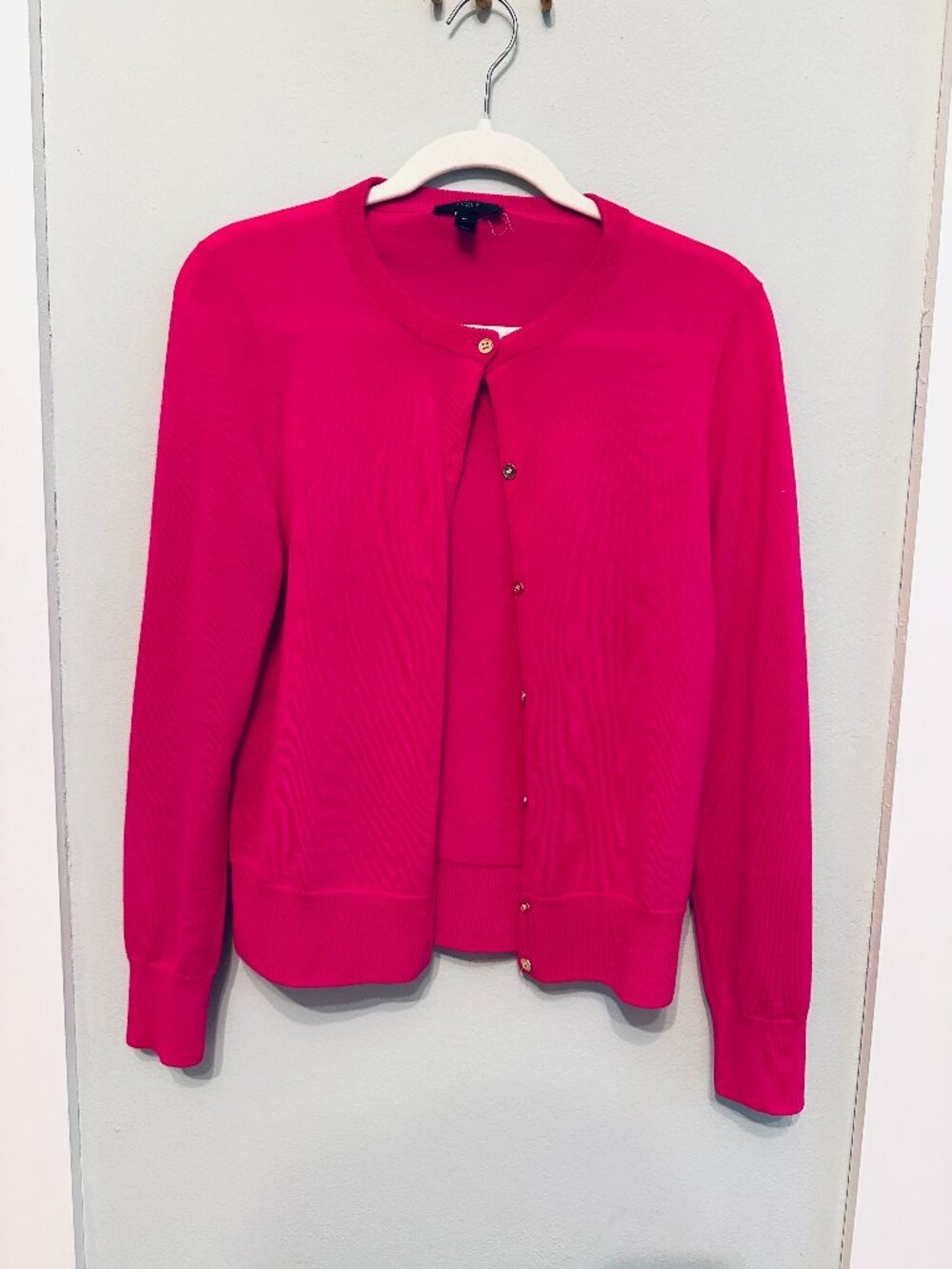 J.Crew Fuchsia Pink 100% Merino Wool Cardigan Sweater Medium